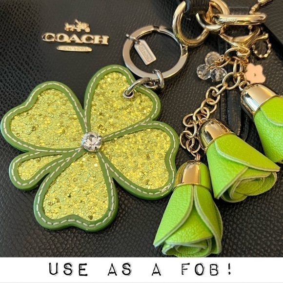 Coach Clover St Saint Patrick’s Day Four Leaf Clover Keychain Fob Green Vintage - Picture 6 of 7